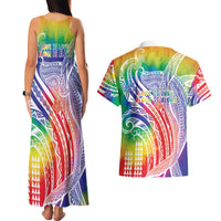 Aloha Pride Rainbow Tie Dye Couples Matching Tank Maxi Dress and Hawaiian Shirt Humpback Whale - Love is Love