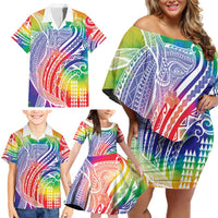 Aloha Pride Rainbow Tie Dye Family Matching Off Shoulder Short Dress and Hawaiian Shirt Humpback Whale - Love is Love