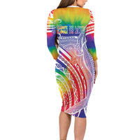 Aloha Pride Rainbow Tie Dye Long Sleeve Bodycon Dress Humpback Whale - Love is Love