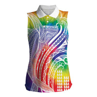 Aloha Pride Rainbow Tie Dye Women Sleeveless Polo Shirt Humpback Whale - Love is Love LT7 Female Colorful - Polynesian Pride