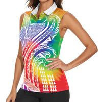 Aloha Pride Rainbow Tie Dye Women Sleeveless Polo Shirt Humpback Whale - Love is Love LT7 - Polynesian Pride
