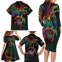 Hawaii Pride Family Matching Long Sleeve Bodycon Dress and Hawaiian Shirt Rainbow Swirls LT7 - Polynesian Pride
