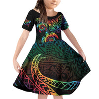 Hawaii Pride Family Matching Off Shoulder Short Dress and Hawaiian Shirt Rainbow Swirls