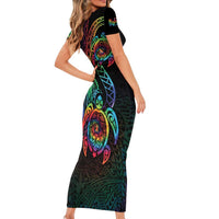 Hawaii Pride Family Matching Short Sleeve Bodycon Dress and Hawaiian Shirt Rainbow Swirls LT7 - Polynesian Pride