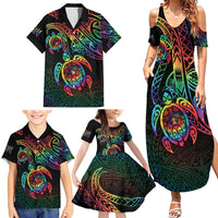 Hawaii Pride Family Matching Summer Maxi Dress and Hawaiian Shirt Rainbow Swirls LT7 - Polynesian Pride