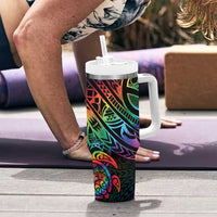 Hawaii Pride Tumbler With Handle Rainbow Swirls