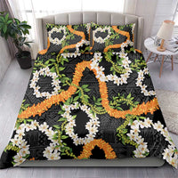 Aloha Festive Hawaii Bedding Set Mokihana - Maile and Ilima on Black - Polynesian Pride