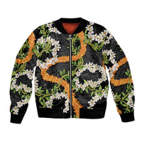 Aloha Festive Hawaii Bomber Jacket Mokihana - Maile and Ilima on Black - Polynesian Pride