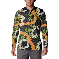 Aloha Festive Hawaii Button Sweatshirt Mokihana - Maile and Ilima on Black - Polynesian Pride
