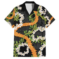 Aloha Festive Hawaii Family Matching Puletasi and Hawaiian Shirt Mokihana - Maile and Ilima on Black - Polynesian Pride