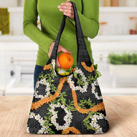 Aloha Festive Hawaii Grocery Bag Mokihana - Maile and Ilima on Black - Polynesian Pride
