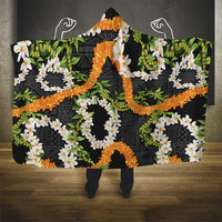 Aloha Festive Hawaii Hooded Blanket Mokihana - Maile and Ilima on Black - Polynesian Pride