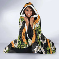 Aloha Festive Hawaii Hooded Blanket Mokihana - Maile and Ilima on Black - Polynesian Pride