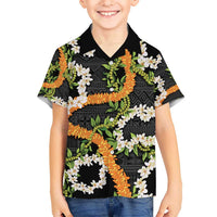 Aloha Festive Hawaii Kid Hawaiian Shirt Mokihana - Maile and Ilima on Black - Polynesian Pride
