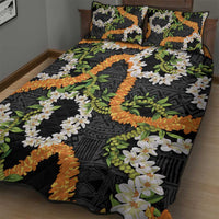 Aloha Festive Hawaii Quilt Bed Set Mokihana - Maile and Ilima on Black - Polynesian Pride