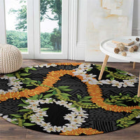 Aloha Festive Hawaii Round Carpet Mokihana - Maile and Ilima on Black - Polynesian Pride