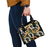 Aloha Festive Hawaii Shoulder Handbag Mokihana - Maile and Ilima on Black - Polynesian Pride