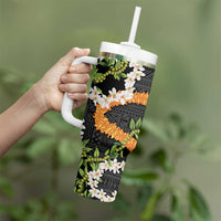 Aloha Festive Hawaii Tumbler With Handle Mokihana - Maile and Ilima on Black - Polynesian Pride