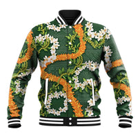 Aloha Festive Hawaii Baseball Jacket Mokihana - Maile and Ilima on Forest Green - Polynesian Pride