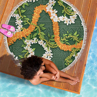 Aloha Festive Hawaii Beach Blanket Mokihana - Maile and Ilima on Forest Green - Polynesian Pride
