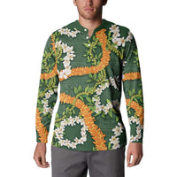 Aloha Festive Hawaii Button Sweatshirt Mokihana - Maile and Ilima on Forest Green - Polynesian Pride