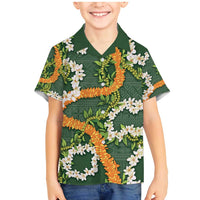 Aloha Festive Hawaii Family Matching Mermaid Dress and Hawaiian Shirt Mokihana - Maile and Ilima on Forest Green - Polynesian Pride