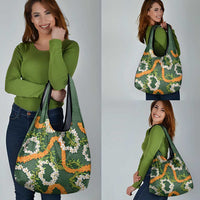 Aloha Festive Hawaii Grocery Bag Mokihana - Maile and Ilima on Forest Green - Polynesian Pride