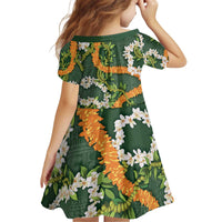 Aloha Festive Hawaii Kid Short Sleeve Dress Mokihana - Maile and Ilima on Forest Green - Polynesian Pride