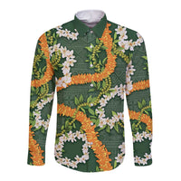 Aloha Festive Hawaii Long Sleeve Button Shirt Mokihana - Maile and Ilima on Forest Green - Polynesian Pride