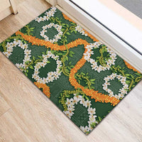 Aloha Festive Hawaii Rubber Doormat Mokihana - Maile and Ilima on Forest Green - Polynesian Pride