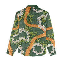 Aloha Festive Hawaii Women Casual Shirt Mokihana - Maile and Ilima on Forest Green - Polynesian Pride