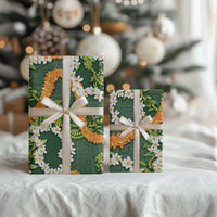Aloha Festive Hawaii Wrapping Paper Mokihana - Maile and Ilima on Forest Green
