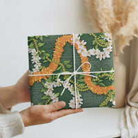 Aloha Festive Hawaii Wrapping Paper Mokihana - Maile and Ilima on Forest Green