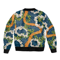 Aloha Festive Hawaii Bomber Jacket Mokihana - Maile and Ilima on Navy Blue - Polynesian Pride