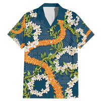 Aloha Festive Hawaii Family Matching Mermaid Dress and Hawaiian Shirt Mokihana - Maile and Ilima on Navy Blue - Polynesian Pride
