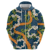 Aloha Festive Hawaii Hoodie Mokihana - Maile and Ilima on Navy Blue - Polynesian Pride
