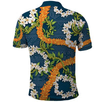 Aloha Festive Hawaii Polo Shirt Mokihana - Maile and Ilima on Navy Blue - Polynesian Pride