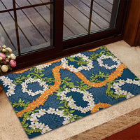 Aloha Festive Hawaii Rubber Doormat Mokihana - Maile and Ilima on Navy Blue - Polynesian Pride