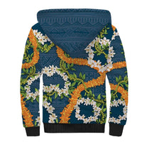 Aloha Festive Hawaii Sherpa Hoodie Mokihana - Maile and Ilima on Navy Blue - Polynesian Pride