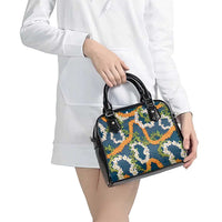 Aloha Festive Hawaii Shoulder Handbag Mokihana - Maile and Ilima on Navy Blue - Polynesian Pride