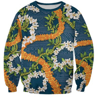 Aloha Festive Hawaii Sweatshirt Mokihana - Maile and Ilima on Navy Blue - Polynesian Pride