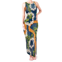 Aloha Festive Hawaii Tank Maxi Dress Mokihana - Maile and Ilima on Navy Blue - Polynesian Pride