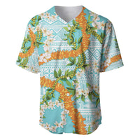 Aloha Festive Hawaii Baseball Jersey Mokihana - Maile and Ilima on Turquoise - Polynesian Pride