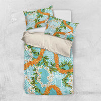 Aloha Festive Hawaii Bedding Set Mokihana - Maile and Ilima on Turquoise - Polynesian Pride