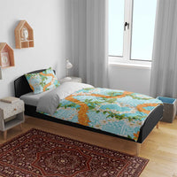 Aloha Festive Hawaii Bedding Set Mokihana - Maile and Ilima on Turquoise - Polynesian Pride