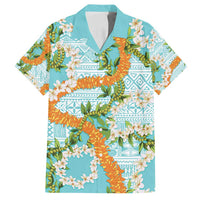 Aloha Festive Hawaii Family Matching Off Shoulder Maxi Dress and Hawaiian Shirt Mokihana - Maile and Ilima on Turquoise - Polynesian Pride