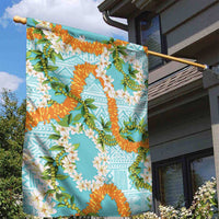 Aloha Festive Hawaii Garden Flag Mokihana - Maile and Ilima on Turquoise - Polynesian Pride