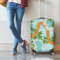 Aloha Festive Hawaii Luggage Cover Mokihana - Maile and Ilima on Turquoise - Polynesian Pride