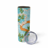 Aloha Festive Hawaii Skinny Tumbler Mokihana - Maile and Ilima on Turquoise - Polynesian Pride