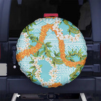 Aloha Festive Hawaii Spare Tire Cover Mokihana - Maile and Ilima on Turquoise - Polynesian Pride